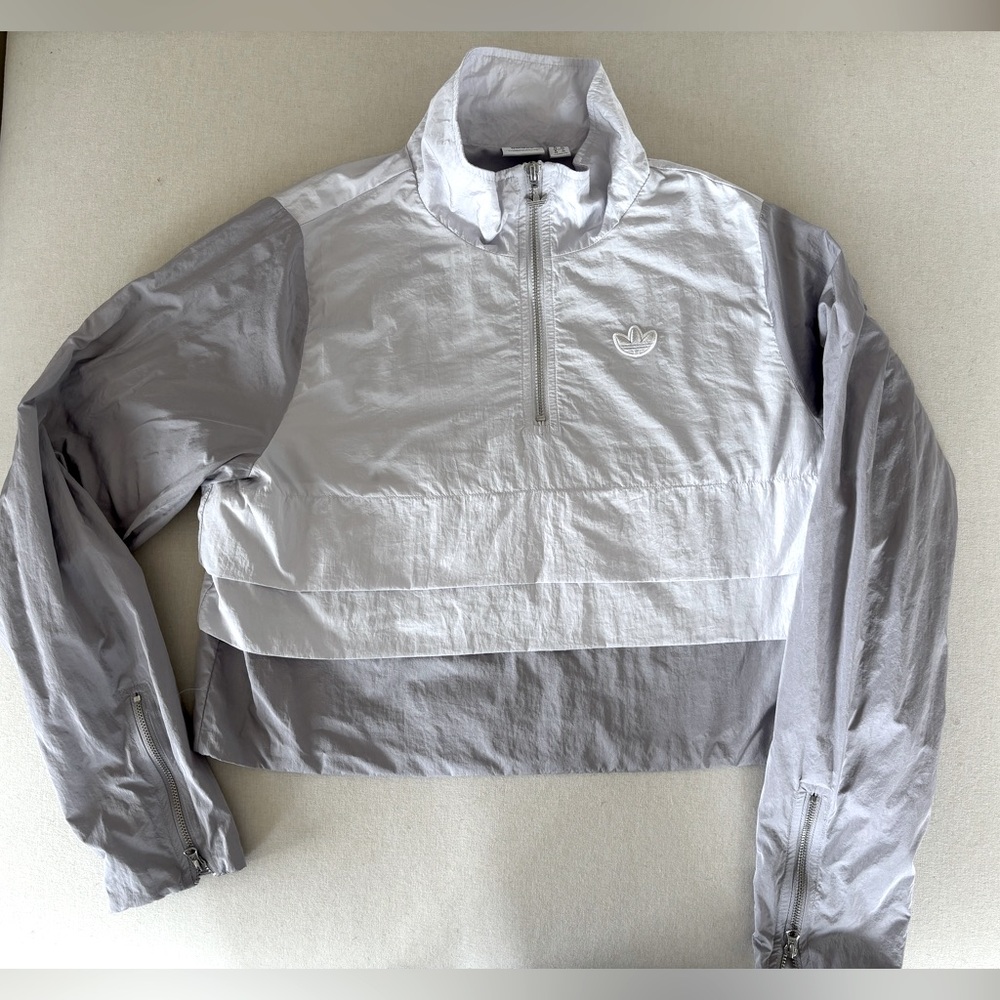 Adidas silver grey half-zip windbreaker jacket sweater XS
